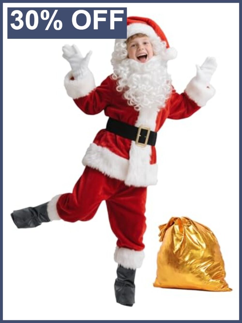 Kids Santa Costume Set 9-Piece Velvet Suit with Wig Beard & Accessories